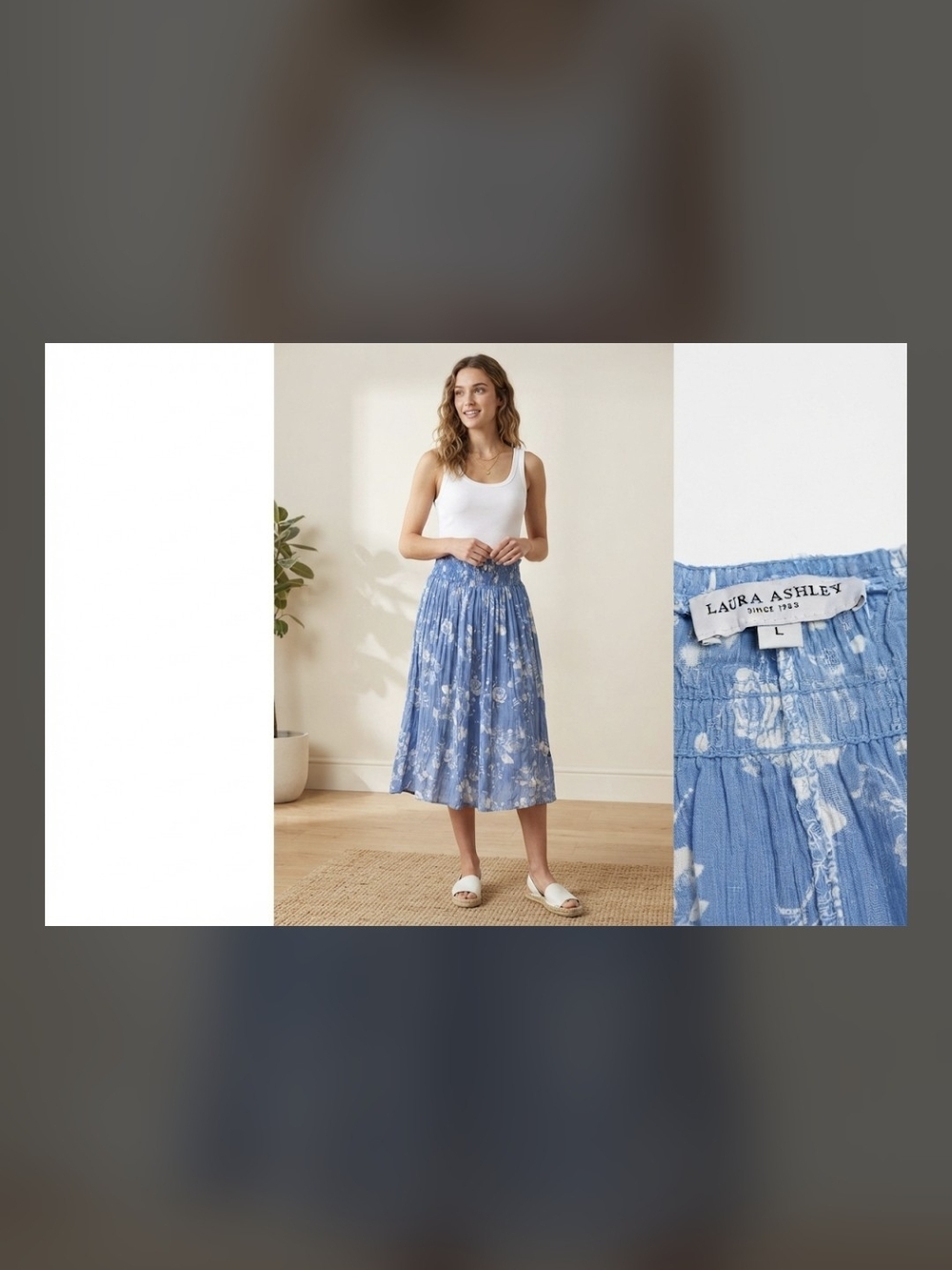 Laura Ashley Light Blue Floral Tiered Midi Skirt